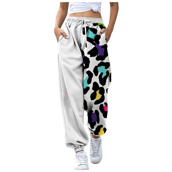 

women's pants & capris flame print trousers autumn winter loose joggers patchwork high waist drawstring trouser korean fashion, Black;white