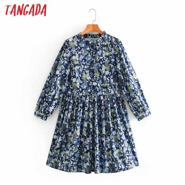 

tangada fashion women leaf print vintage dress arrival long sleeve ladies short dress vestidos xn153 210609, Black;gray