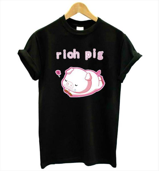 

rich pig pink print and mens women cotton casual funny lady yong girl tee quality drop ship kt, White;black