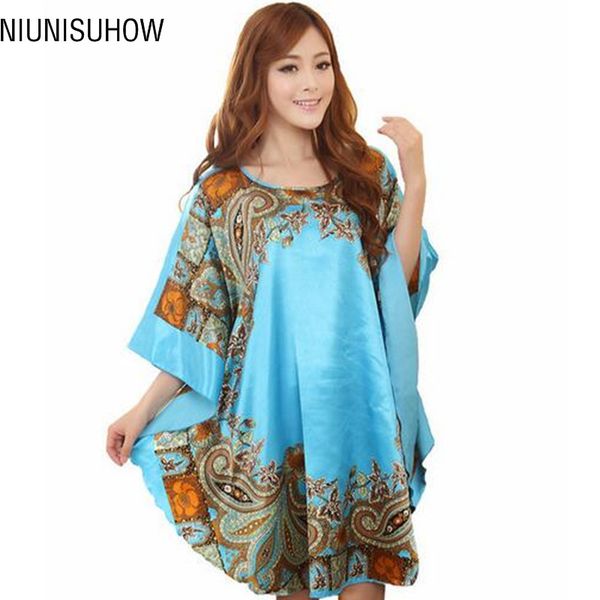 

summer new light blue chinese style silk rayon robe womens loose home dress vintage kaftan bath gown pajamas  j04, Black;red