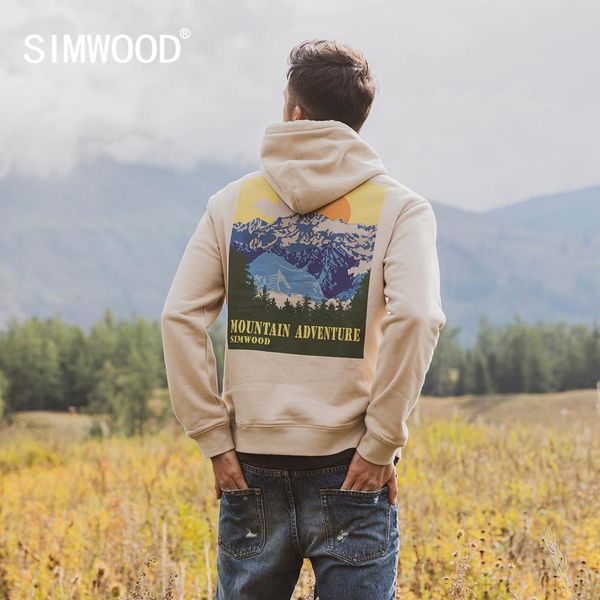 

simwood winter warm fleece hoodies back print fashion hip hop sweatshirts plus size tracksuits clothes 210506, Black