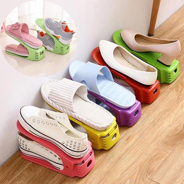 

5pcs adjustable shoe cabinet storage plastic rack double layer simple household integrated organizer bracket clothing & wardrobe