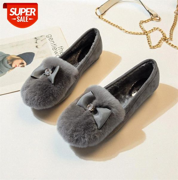 

[]rabbit fur plus velvet peas shoes thick-soled shallow flat single soft-soled scoop #qf45