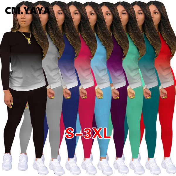 

gradient women fashion trasuit sets long sleeve full pants o-ne 2 piece sportswear sportsuit crop autumn outfitby air, White