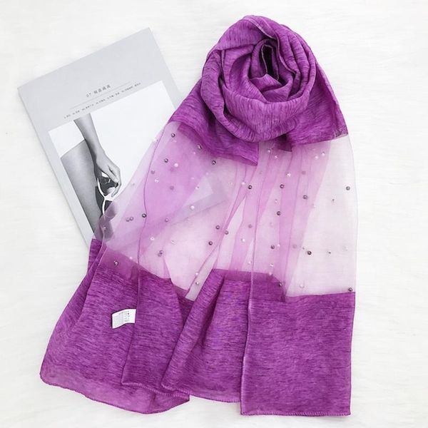 

scarves women summer patchwork pearl transparent lace silk scarf sunscreen shawl beach towel fashion muslim headscarf boho, Blue;gray