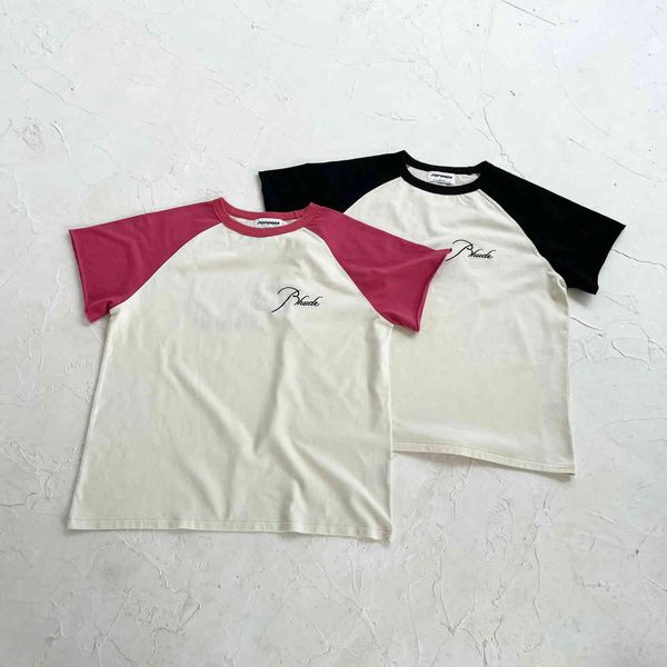 

high rhude 2021 summer new letter street embroidery sports wash contrast raglan sleeve crew neck short sleeve t-shirt, White;black