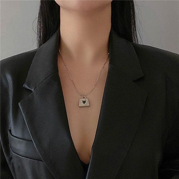 

chains 2021 simple love lock ins pendant clavicle chain necklace female temperament vintage trendy gift accessories, Silver