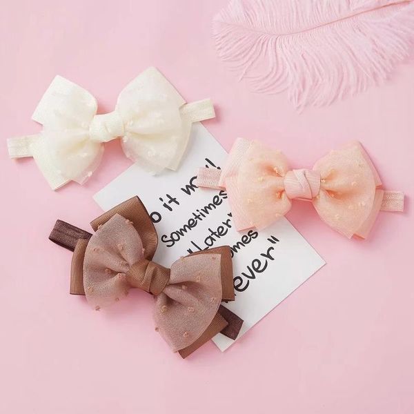 

hair accessories baby girls organza bowknot headband born kids lace bow flower headbands for children headwear, Slivery;white