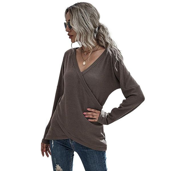 

women's sweaters womens summer autumn v neck shirts long sleeve waffle knit loose fitting warm tee pullover basic slim fitted, White;black
