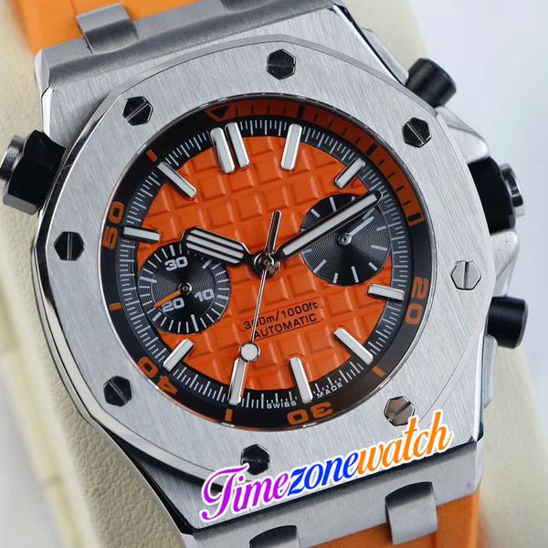 

42mm orange texture dial automatic mens watch steel case black inner orange rubber strap sapphire no chronograph gents watches timezonewatch, Slivery;brown