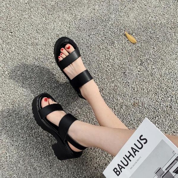 

dress shoes zapatos mujer bajos woman gladiator platform goth sandals chunky women leather punk ljb24-1, Black