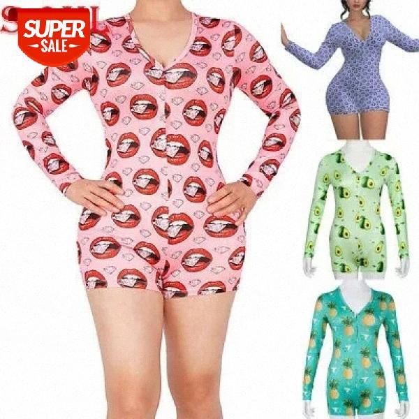 

romper women 2020 spring summer long sleeve v-neck floral print romper women christmas bodysuits female bodycon plus size #4q13, White