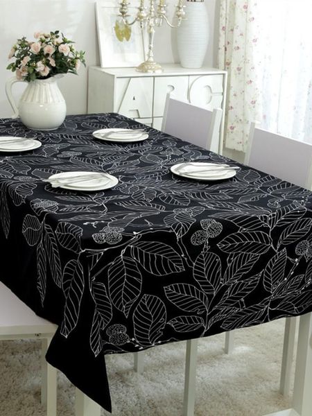 

table cloth printed cotton canvas blue navy leaf fashion tablecloth coffee