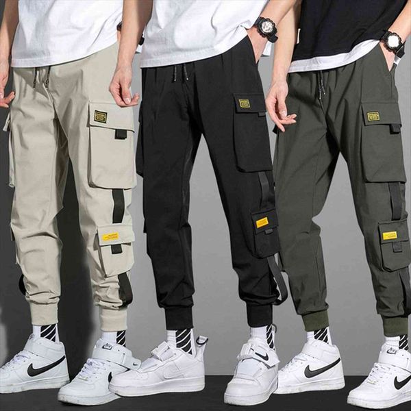 

stylish spring summer cargo joggers women pants oversize sport sweatpants work wear multi pocket hip hop streetwear male clothing, Black