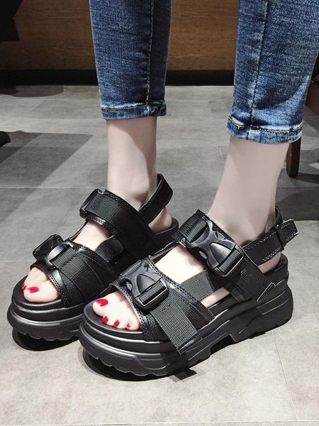 

dress shoes women's sandals woman 2021 sponge cake with thick bottom magic side air, Black
