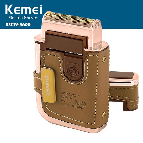 Kemei km-5600 homens barbeador elétrico barbeador de couro vintage embrulhado recarregável bigode aparador de barba máquina de barbear