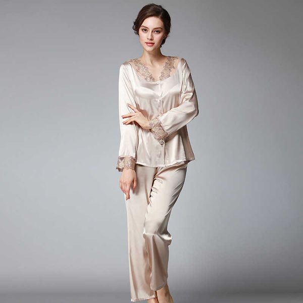 

silk ice silk pajamas women's spring and summer nine sleeve casual home wear lace pajamas suit homewear for girls, Black;red