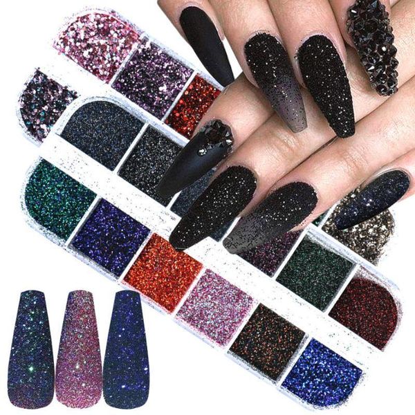 

grid holographic laser glitter nail art sequins multicolor acrylic paint powder set for decoration sq011, Silver;gold