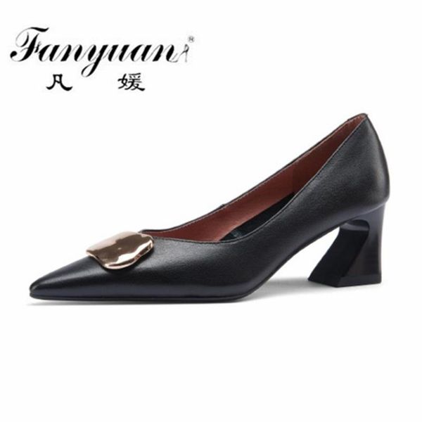 

dress shoes fanyuan metal decoration women's office 2021 spring autumn clasic design high heels pumps wedding party woman, Black
