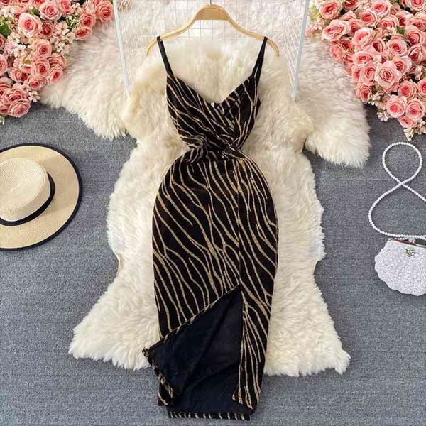 

spaghetti strap elegant zebra womens dress stripes party bodycon vestidos female summer v neck split robe fashion, Black;gray