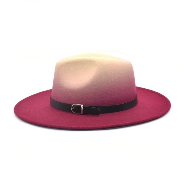 

wide brim hats european and american retro fedoras felt hat big women's autumn winter british style gradient jazz, Blue;gray
