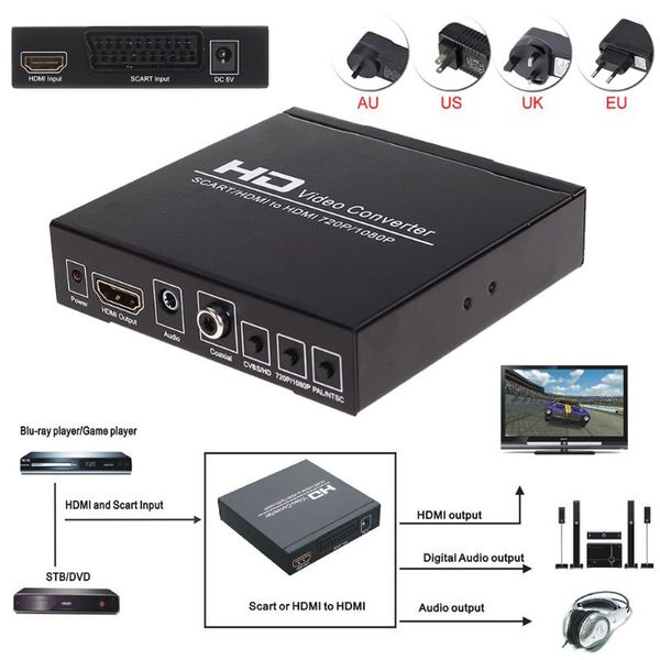 

audio cables & connectors 1080p scart to video converter box full hd digital high definition adapter for hdtv ps2 xbox360