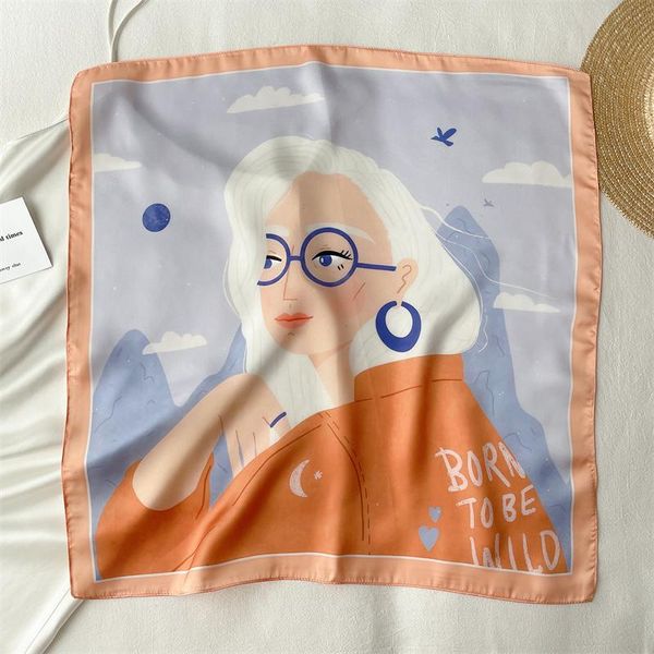 

scarves 2021 summer silk hair bands square scarf women foulard bandana headscarf neckerchief female shawl head wraps bag, Blue;gray