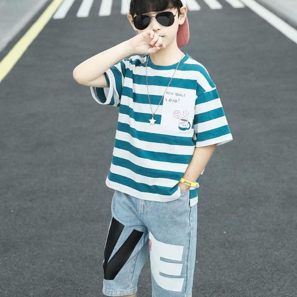 

summer fashion cartoon printed boys kids clothes set cotton short sleeve t-shirt+short outfit for toddler boy clothing 4-12 year sets, White