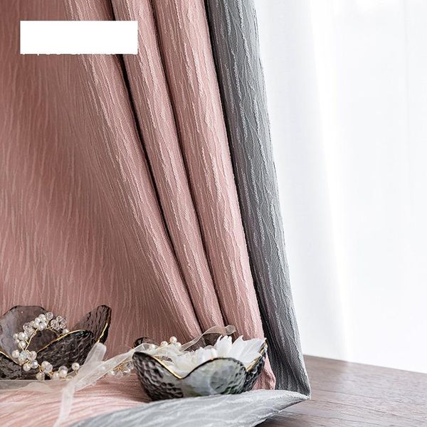 

custom curtain nordic modern simplicity livingroom splicing pink cotton gray shading bedroom blackout drape m910 & drapes