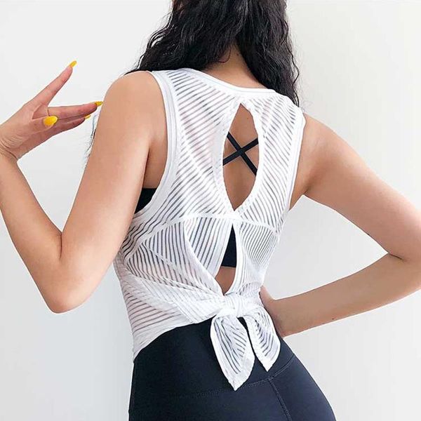 

yoga outfit open back sport t-shirt women gym tank loose sportswear breathable workout sleeveless fitness t shirt