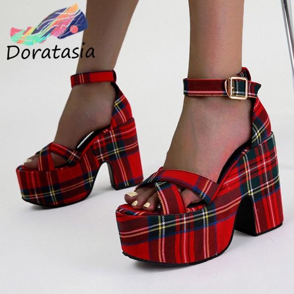 

dress shoes doratasia ins sandals mixed color buckle open toe platform trendy women size 43 party, Black