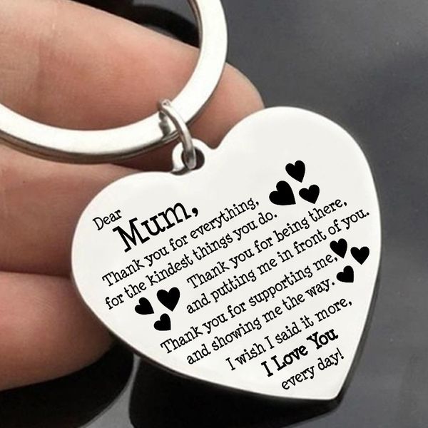 

love heart shaped engraved letters keychain to mum mothers day gift for party favors thanksgiving personalised gifts, Silver