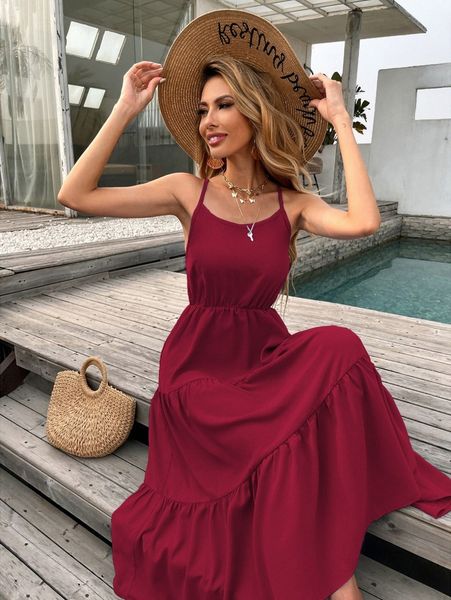 

criss cross back swing cami dress d2kt#, Black;gray
