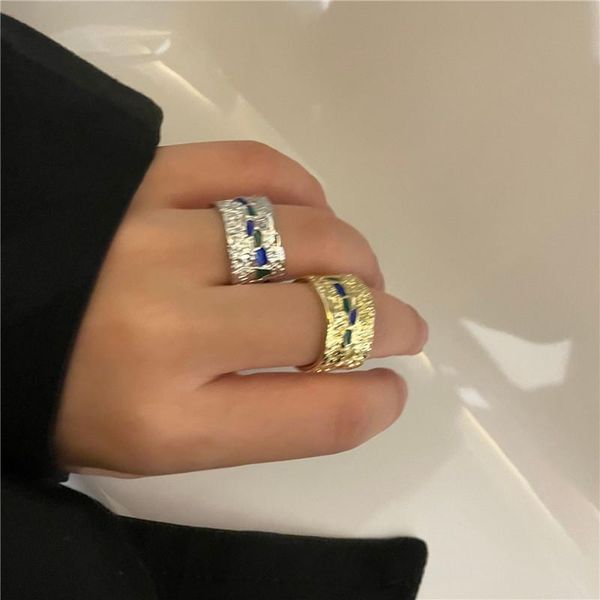 

wedding rings vintage gold silver color texture wide open ring for women girl alloy geometric finger joint statement jewelry anillos, Slivery;golden
