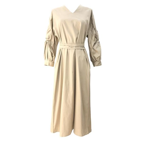 

casual dresses perhaps u autumn korean apricot lantern sleeve long ruched a-line midi shirt dress d1841, Black;gray