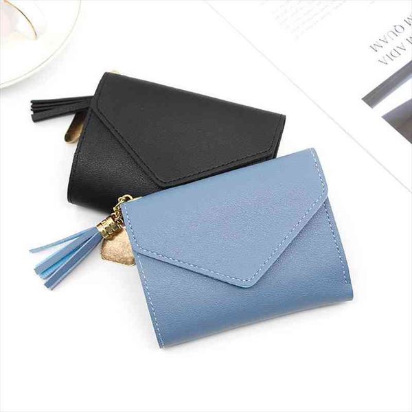 

short wallet female student korean three fold hand bag coin purse mini small fresh multifunctional folding, Red;black