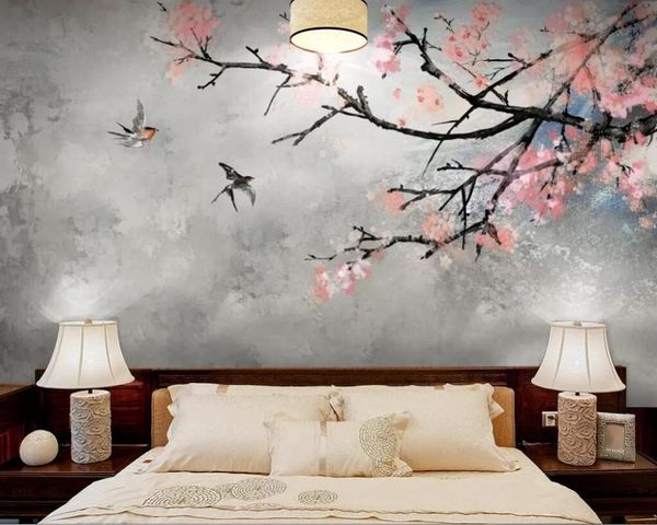 

wallpapers xue su wall covering custom wallpaper nordic oil painting cherry blossom background a variety of materials to choose from