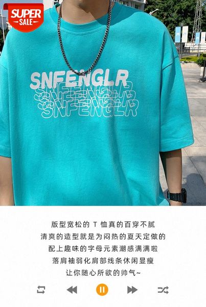 

hong kong style short-sleeved t-shirt men's loose letter printing fashion all-match clothes #bi4q, White;black