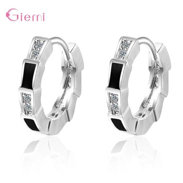 

hoop & huggie 2 colors option silver earrings for women inserted black crystal jewelry gift girlfriend 925 sterling, Golden;silver