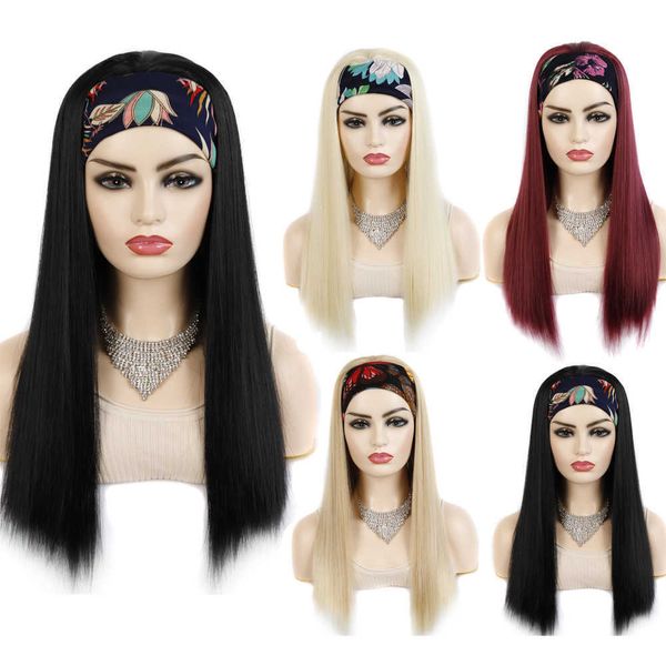 

wig headband with long straight hair wig headband, Black