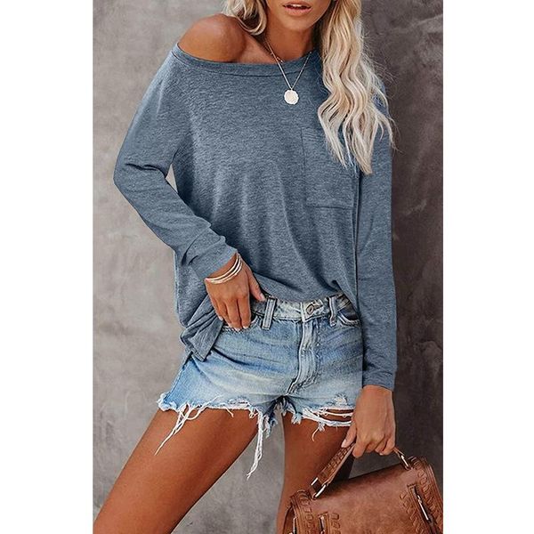 

women's blouses & shirts solid color ladies t-shirt pocket long sleeves tee loose casual o-neck cotton breathable comfy t-shirts outerw, White