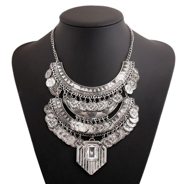 

pendant necklaces lzhlq boho ethnic plated coin vintage maxi multilayer tassel necklace fashion women geometric chain jewelry statement, Silver