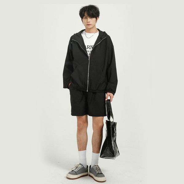 

men's tracksuits 2021 spring summer sets for couple hooded cardigan jacket shorts men women streetwear hip hop coat, Gray