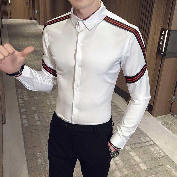 

designer shirts men long sleeve slim fit casual men shirt black white formal business dress shirts camisa social masculina 210527, White;black