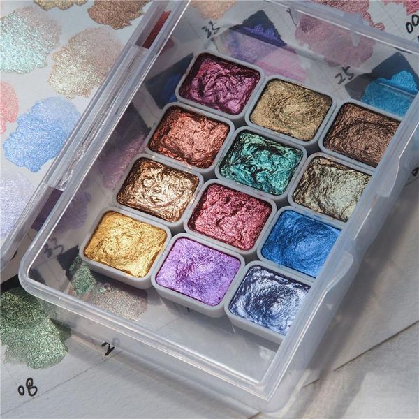 

nail glitter 6pcs/box solid pigment watercolor blue purple green manicure decor metallic draw smudge, Silver;gold