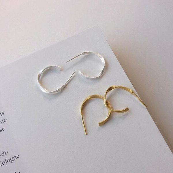 

real 925 sterling silver hoop earrings for women statement korean fashion dumb gold gemetric earring jewelry gifts & huggie, Golden;silver