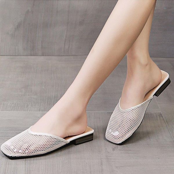 

slippers fashionable 2022 korean version baotou mesh square head flat bottom still casual for outer wear, Black