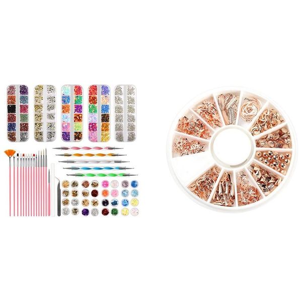 

nail drill & accessories 1 box rose gold star moon studs seastar shell beads with tools set tool art pen