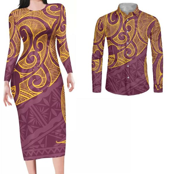 

casual dresses 2021 fall dress women polynesian tribal hawaii o-neck long sleeve slim college plus size with round neck, Black;gray