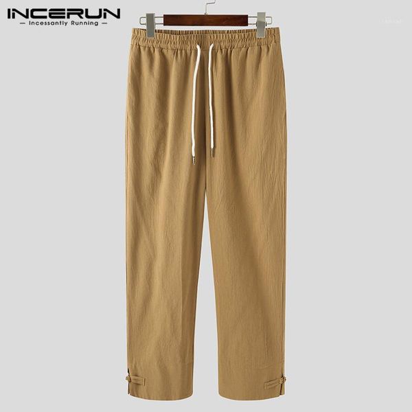 

vintage men pants solid color cotton drawstring loose casual trousers streetwear chinese style pantalon s-5xl men's, Black